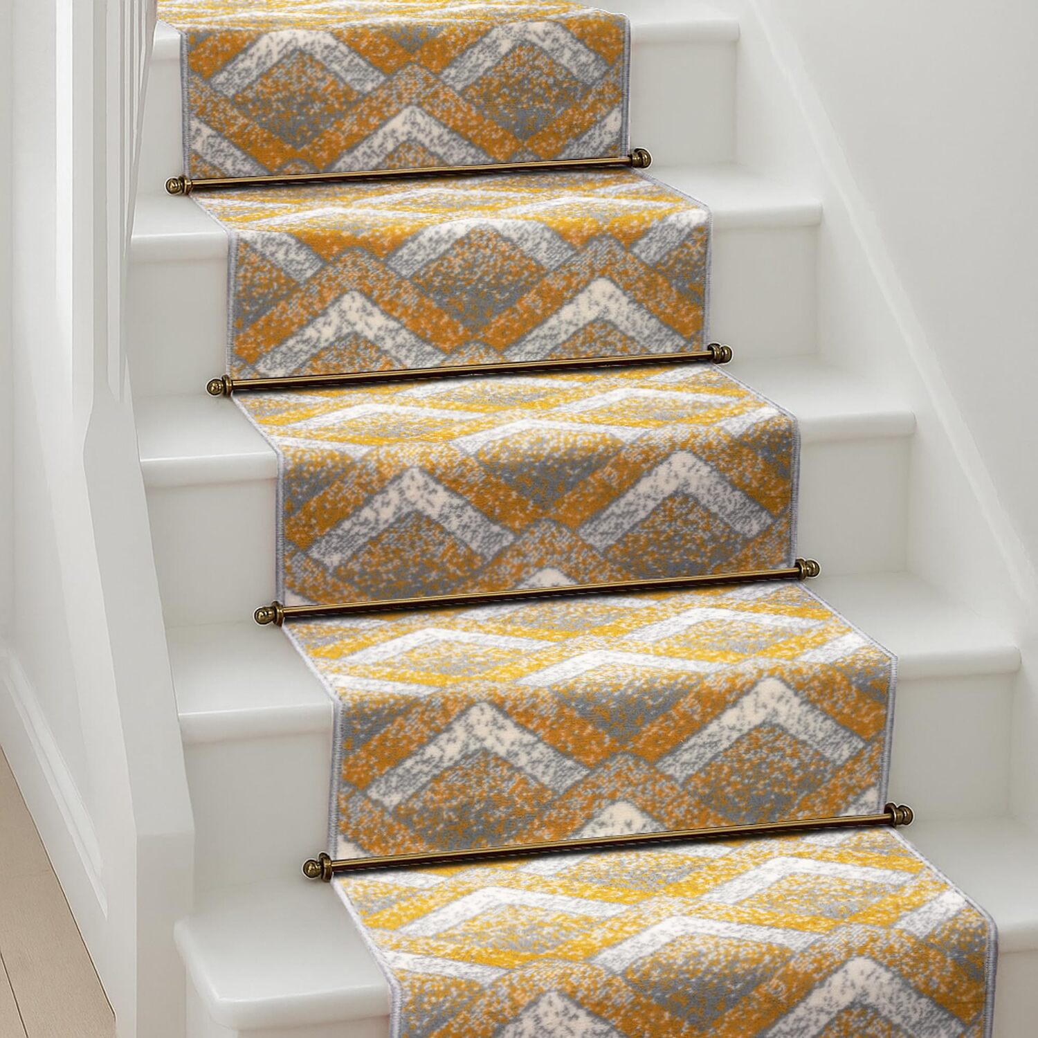 Bravich LTD Modern Zigzag Hallway Runner Rug Non Slip Low Pile Hall Carpet in Mustard | Size: 60 cm x 240 cm