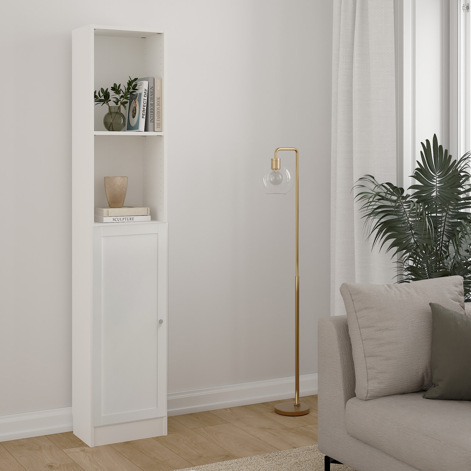 HexGuard - Tall Narrow Combination Storage Bookcase - 4 Shelves - White - Image 2