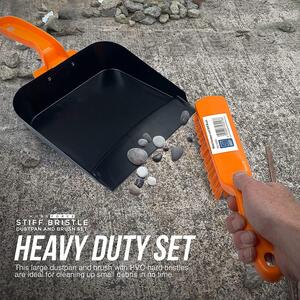 Heavy Duty Large Metal Dustpan and Brush Set Stiff Bristle Outdoor Yard Sweeper