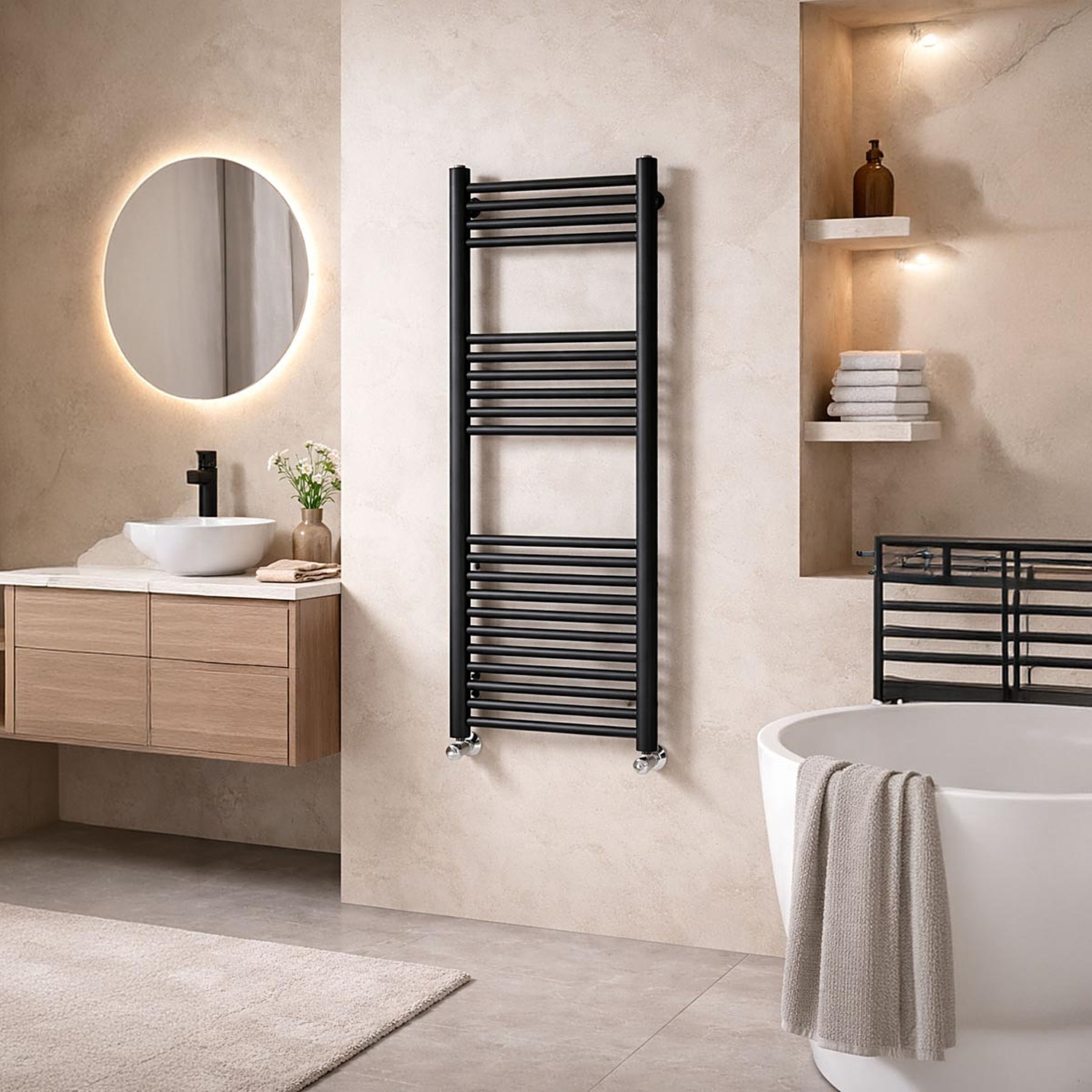 Lux Heat Black Towel Radiator-Black-1200Mm X 400Mm - Black - Image 2