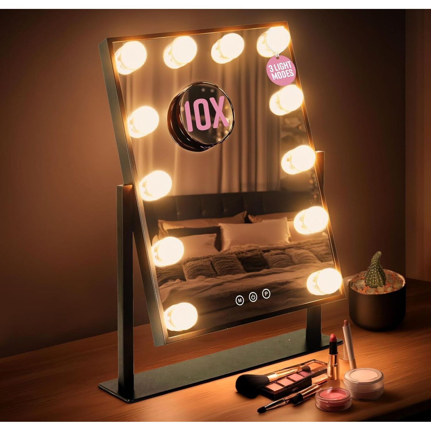 Globrite Black Makeup Mirror With 12 Led Lights - Black
