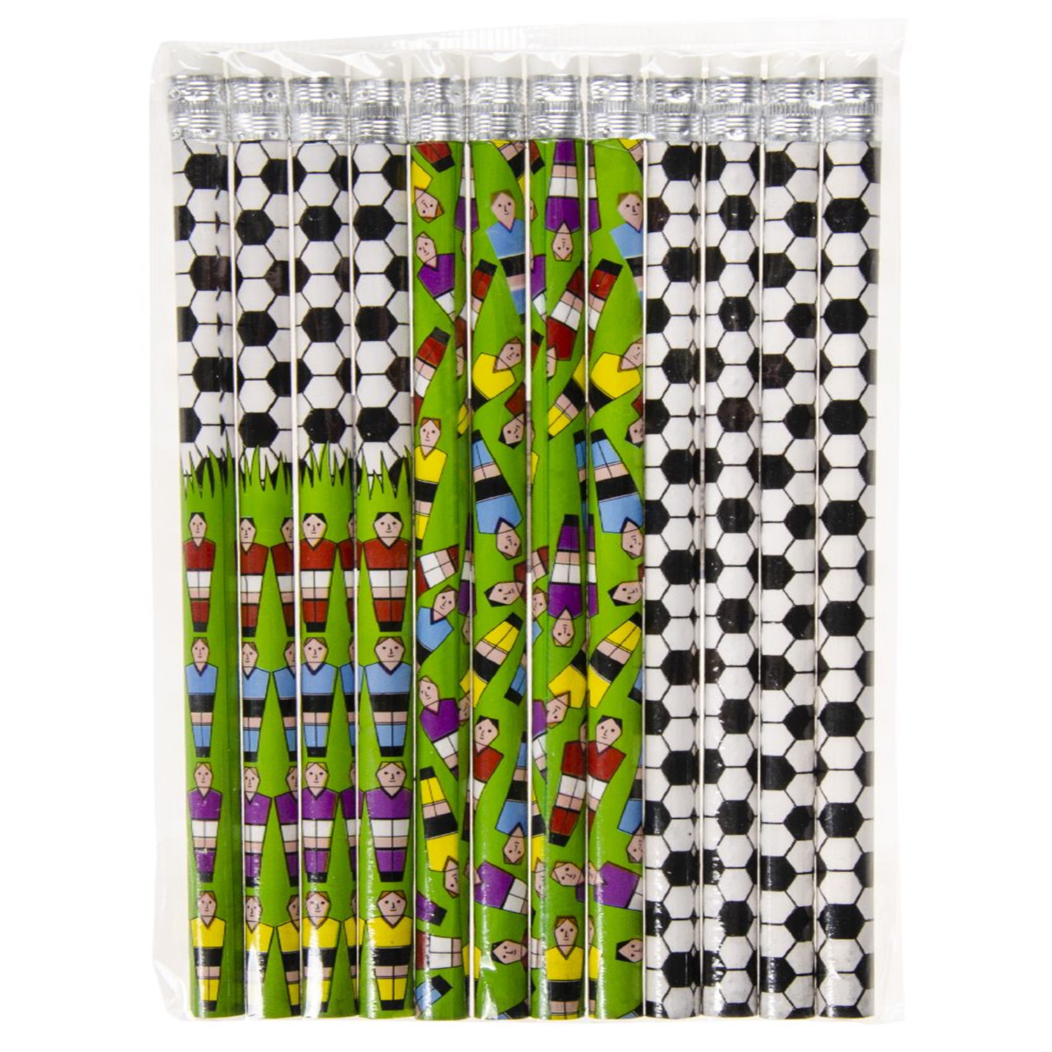 Lg-Imports Pack Of 12 Coloured Football Design Pencils With Eraser - White
