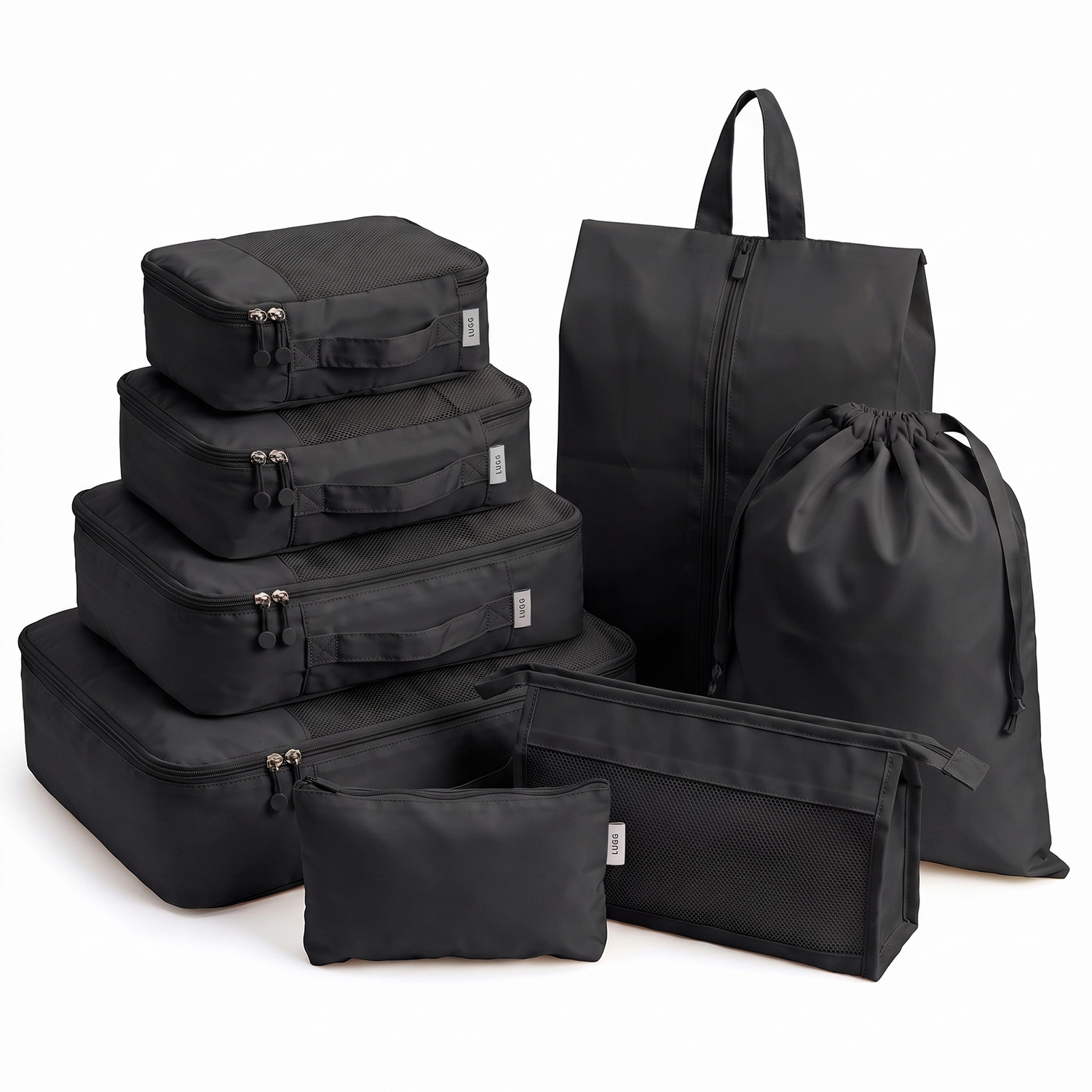 B&Q - 8 Set Compression Packing Cubes For SuitcasesLightweight 290D Polyester Waterproof Organiser SetBlack - Image 2