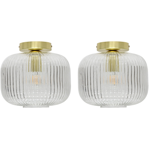 Set Of 2 Batley Large Clear Ribbed Glass Satin Brass Ceiling Lights