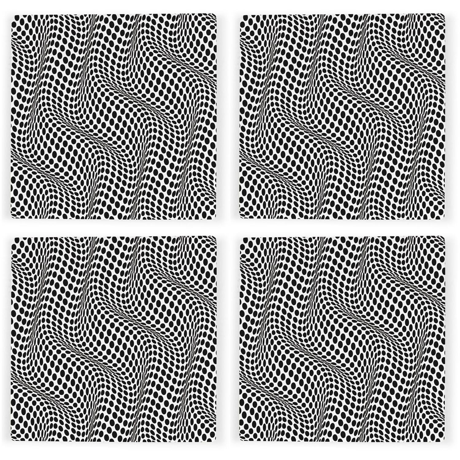 Set of 4 Ceramic Coasters - Wavy Dots Optical Illusion - Tableware Gift - Image 2