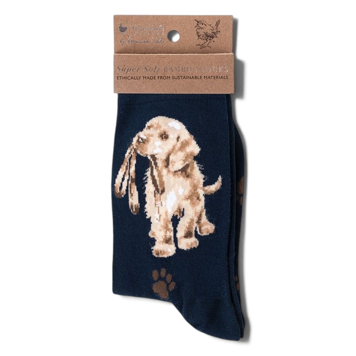 Wrendale Designs Illustrated Animal Socks For Women - Choice Of Design - Navy Blue With Dog - Image 3