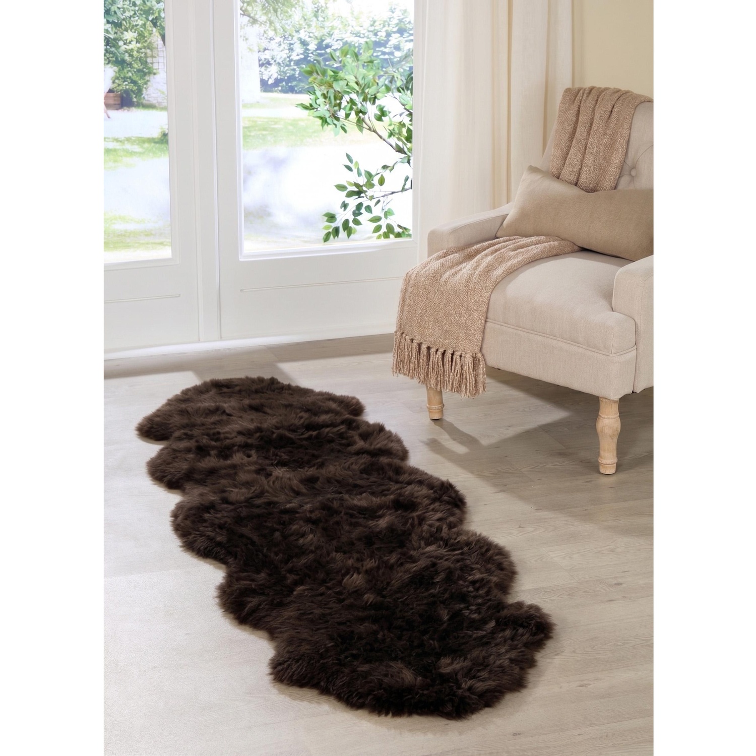 Native Natural Genuine Double Sheepskin Rug - Chocolate Brown
