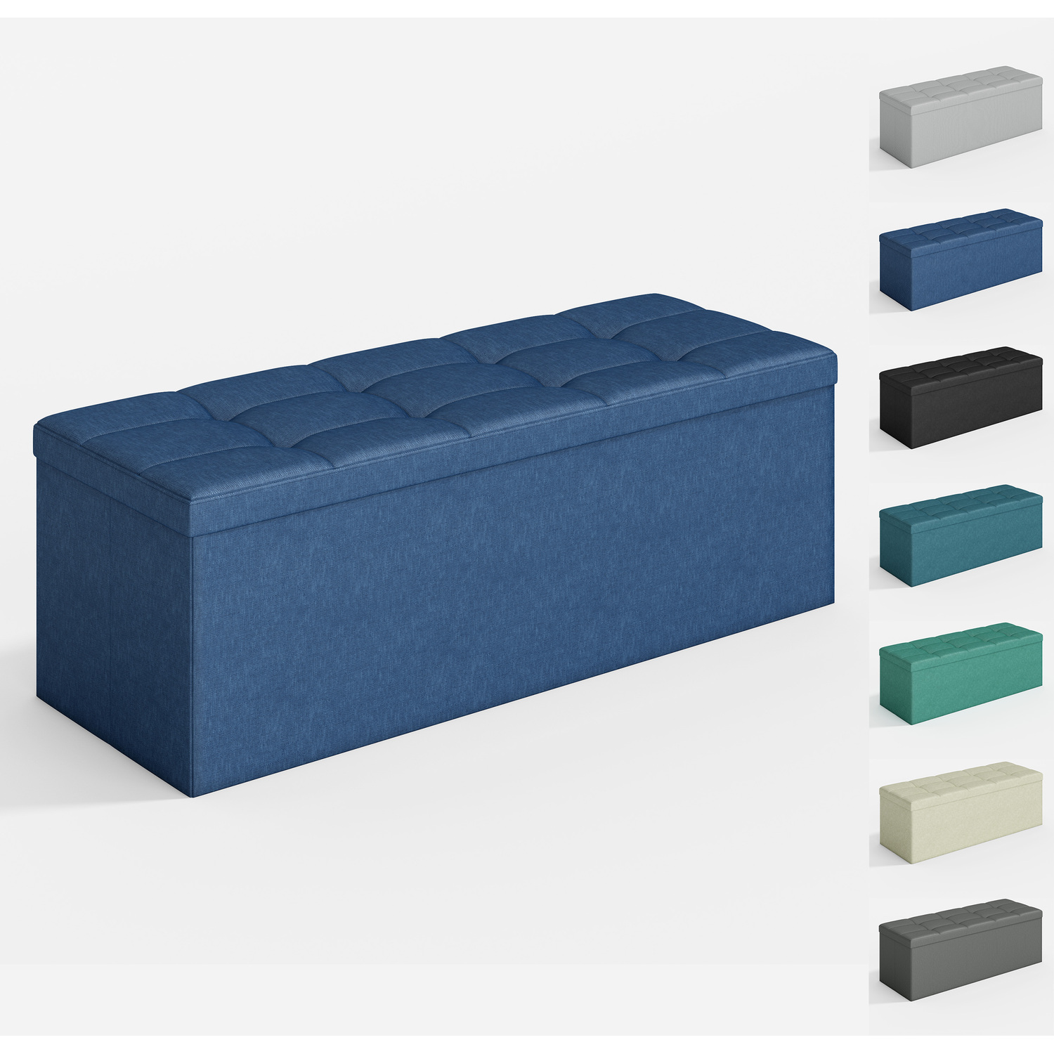 B&Q - 110Cm Large Rectangular Ottoman Foldable Storage Bench Upholstered Foot Rest - Image 2