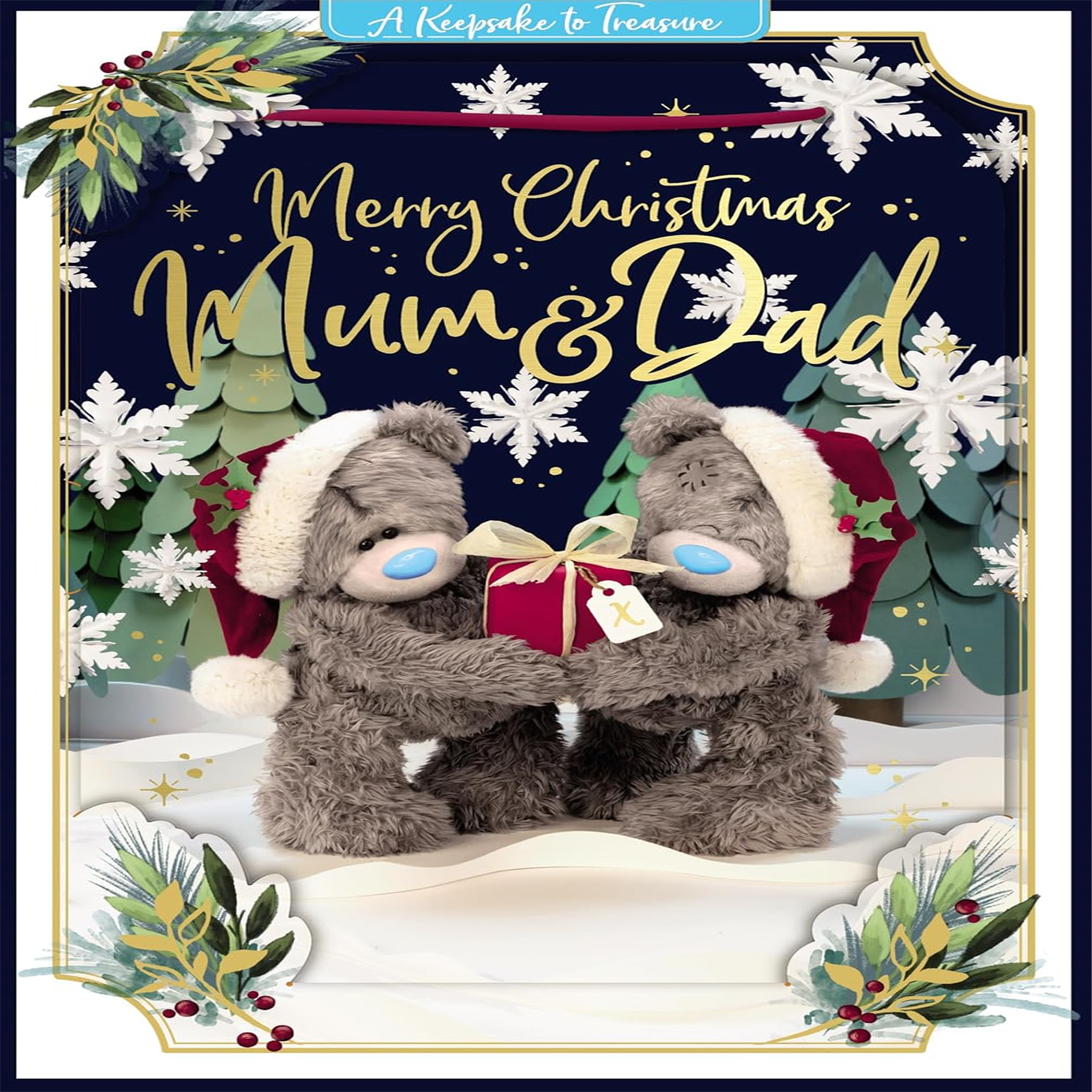 Me To You Bears Holding Gift Mum And Dad Luxury 3D Christmas Card - Red - Image 3