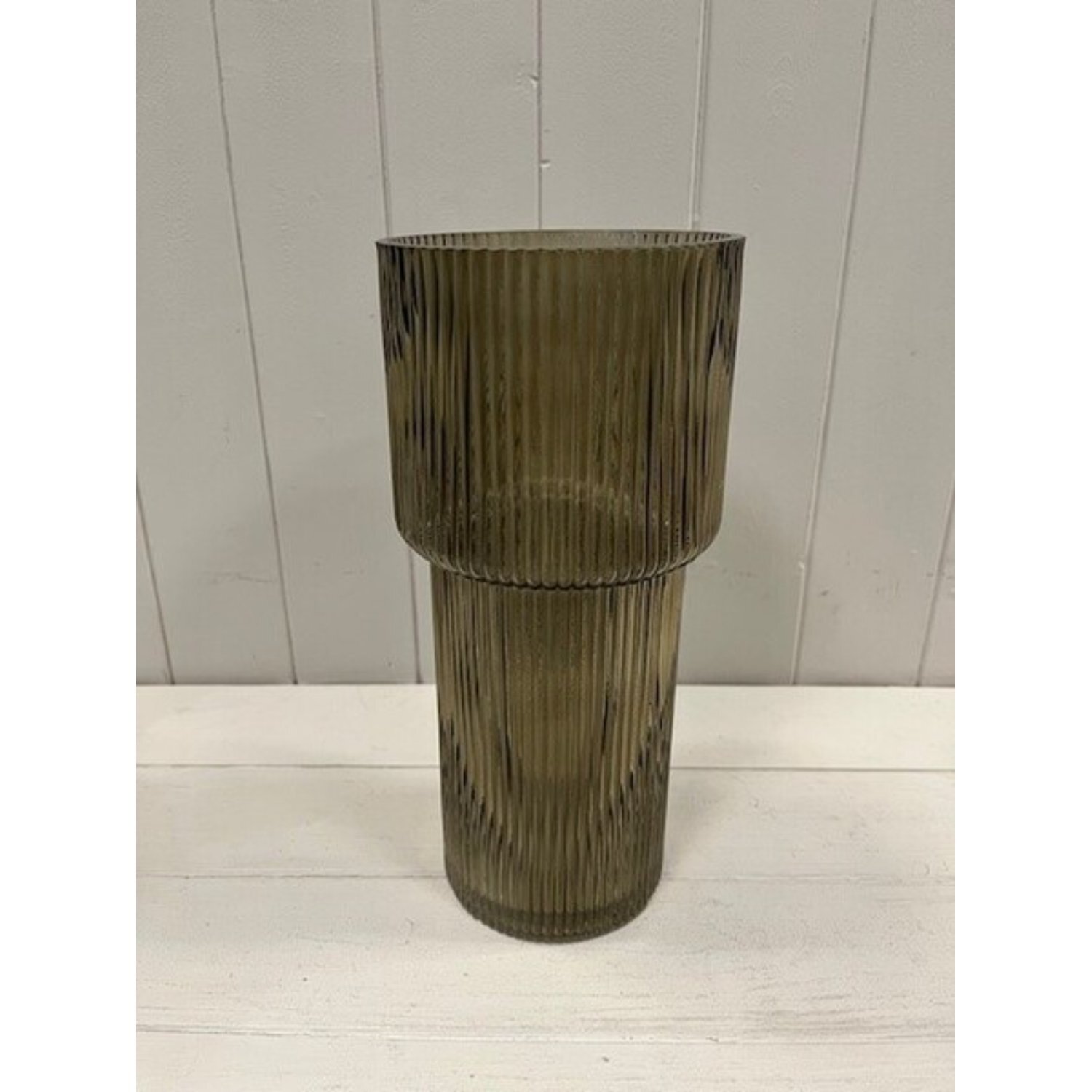 Kdmd Unisex Olive Green Tall Glass Ribbed Vase - Image 2