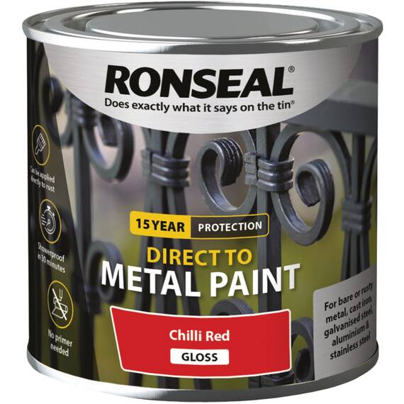 Ronseal Direct to Metal Paint Chilli Red Gloss 250ml