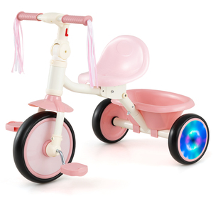 Costway Foldable Toddler Tricycle with Lighting Wheels-Pink