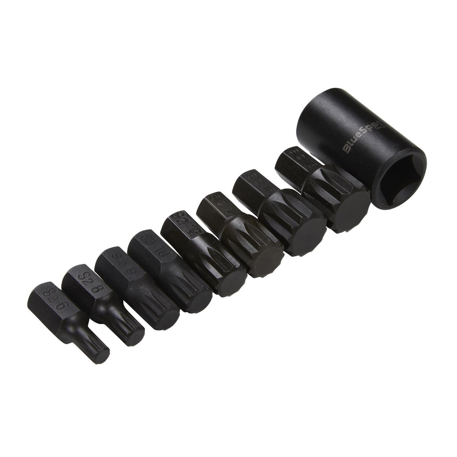 Bluespot Tools 1/2In Impact Spline Bit Set, 9 Piece
