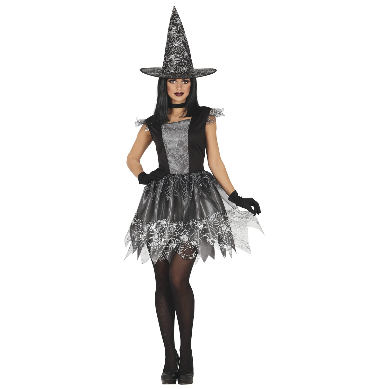 FIESTAS GUIRCA Silver Glitter Witch Halloween Costume Adult Women - Spiderweb Witch Adults Fancy Dress Costumes Women Size L 14-16 - Image 3