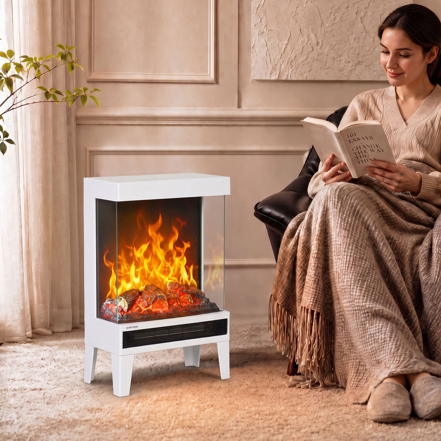 Homcom Unisex White Freestanding Stove With Led Flame Effect, | : Medium - Image 2