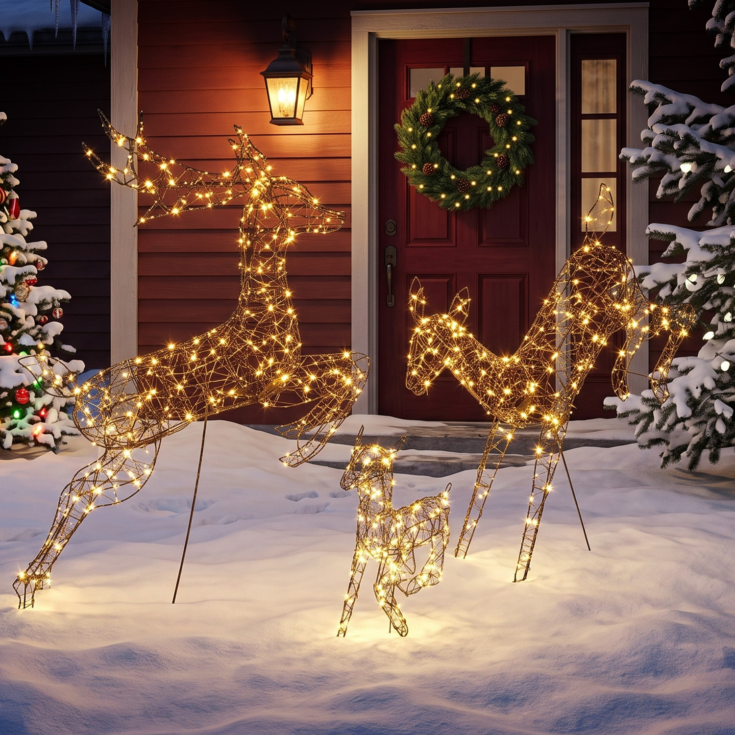 Outsunny Brown 3-Piece Light Up Deer Family Set Of 3, Lighted Reindeer Christmas Decorations Outdoor With 200 Led Lights, - Image 5