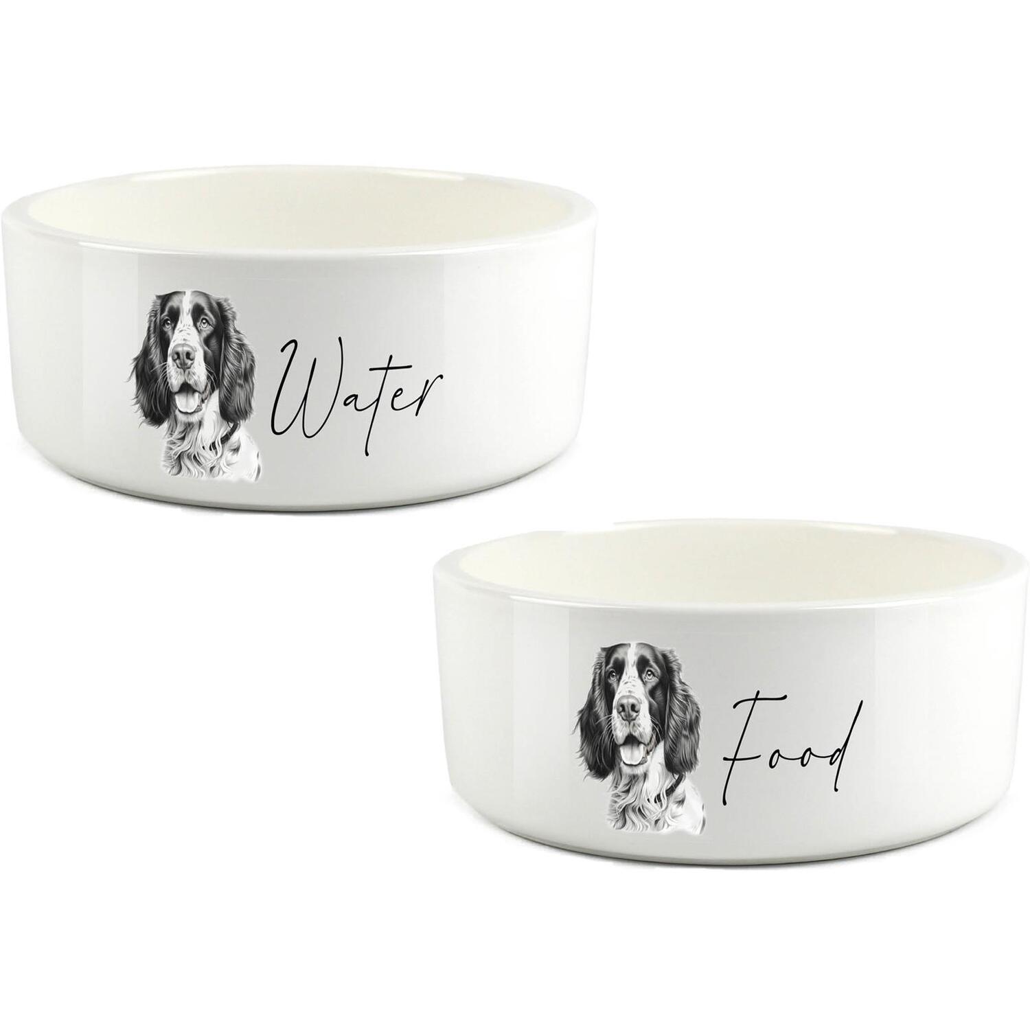 Springer Spaniel Pet Bowl Set - Black & White Food & Water Ceramic Bowls Gift - Image 3