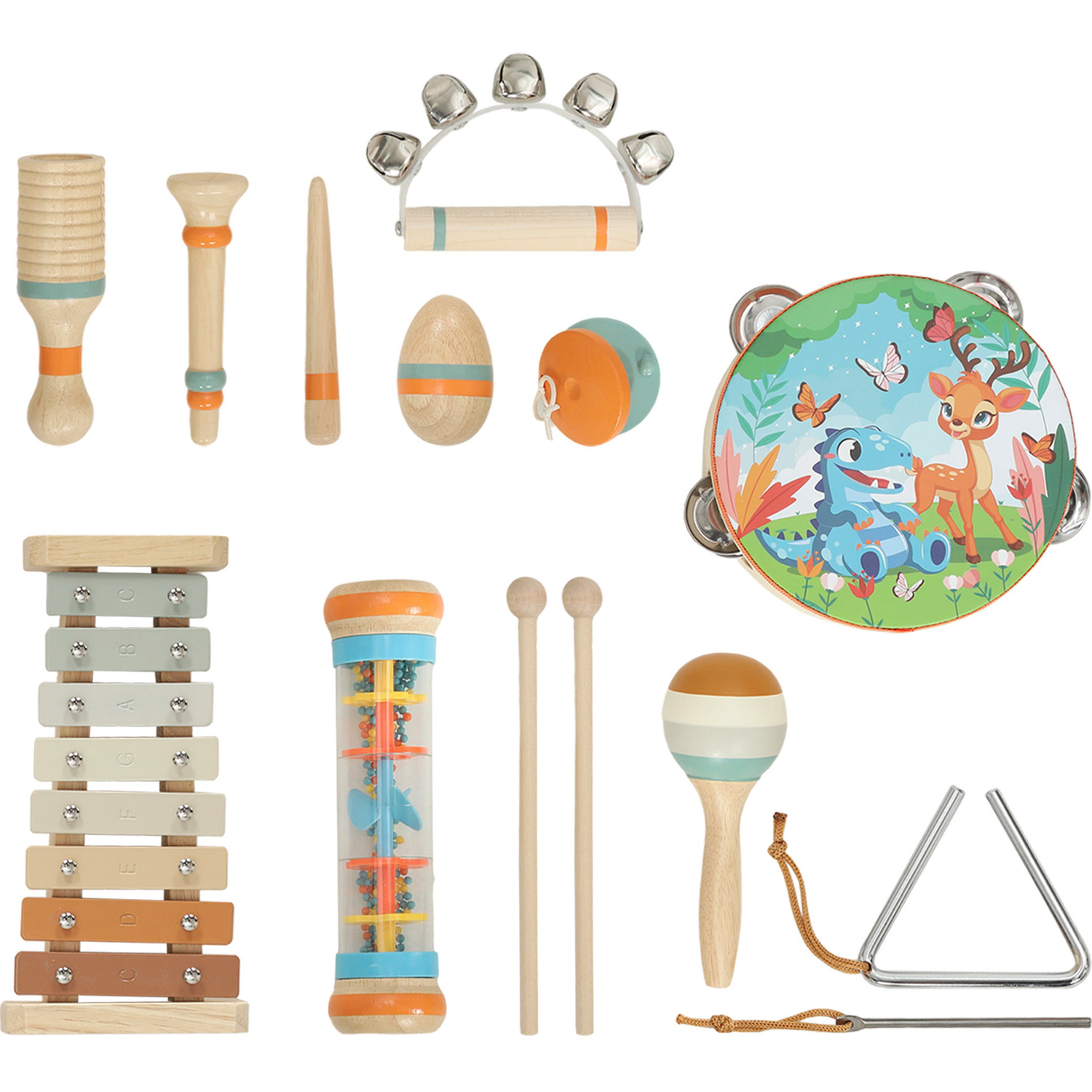Aiyaplay Kids Drum Kit, Wooden Baby Musical Instrument Set With Maracas - Image 3