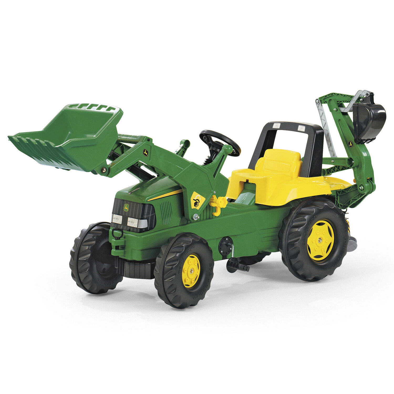 J Deere Tractor Loader with Rear Excavator - Green