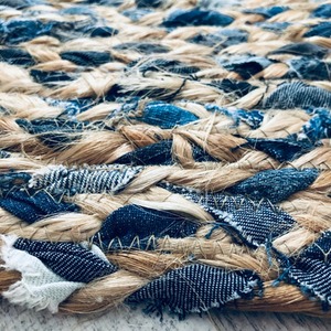 Round Blue Denim & Jute Braided Rug - 90cm
