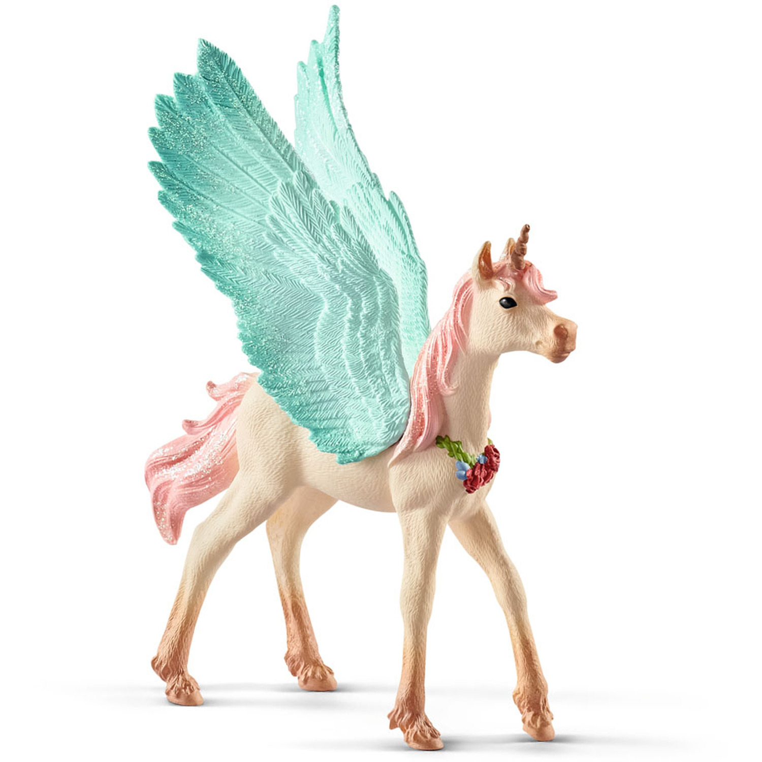 Image of SCHLEICH Bayala Decorated Unicorn Pegasus Foal Toy Figure - Black