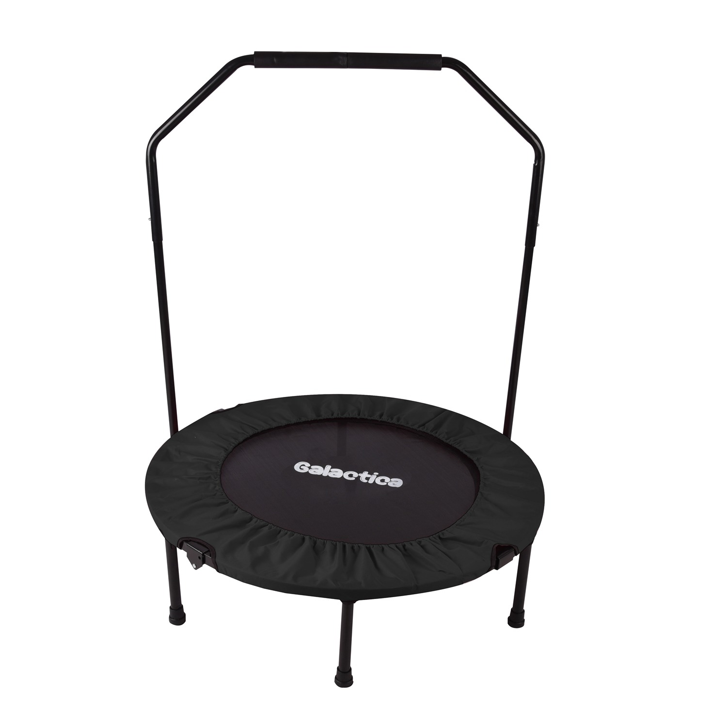Image of GALACTICA Mini Trampoline Foldable Fitness Rebounder With Handrail - Black / 91.44cm