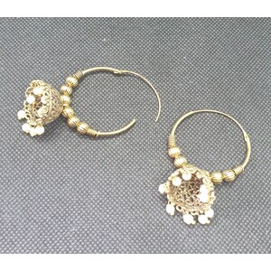 Designer Oxidised Silver Golden Hoop Dangler Earrings