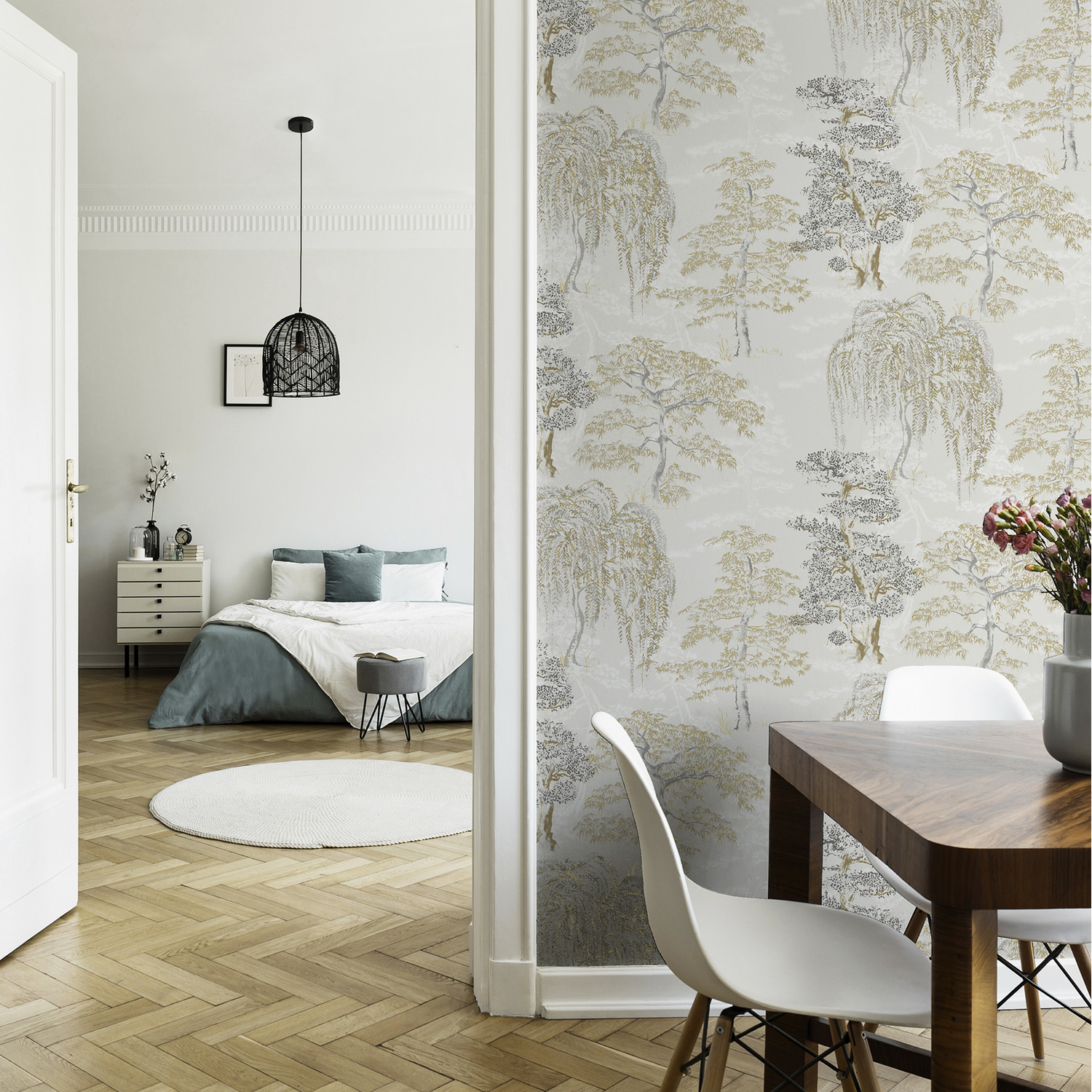 Arthouse Oriental Garden With Trees Natural Wallpaper - Red