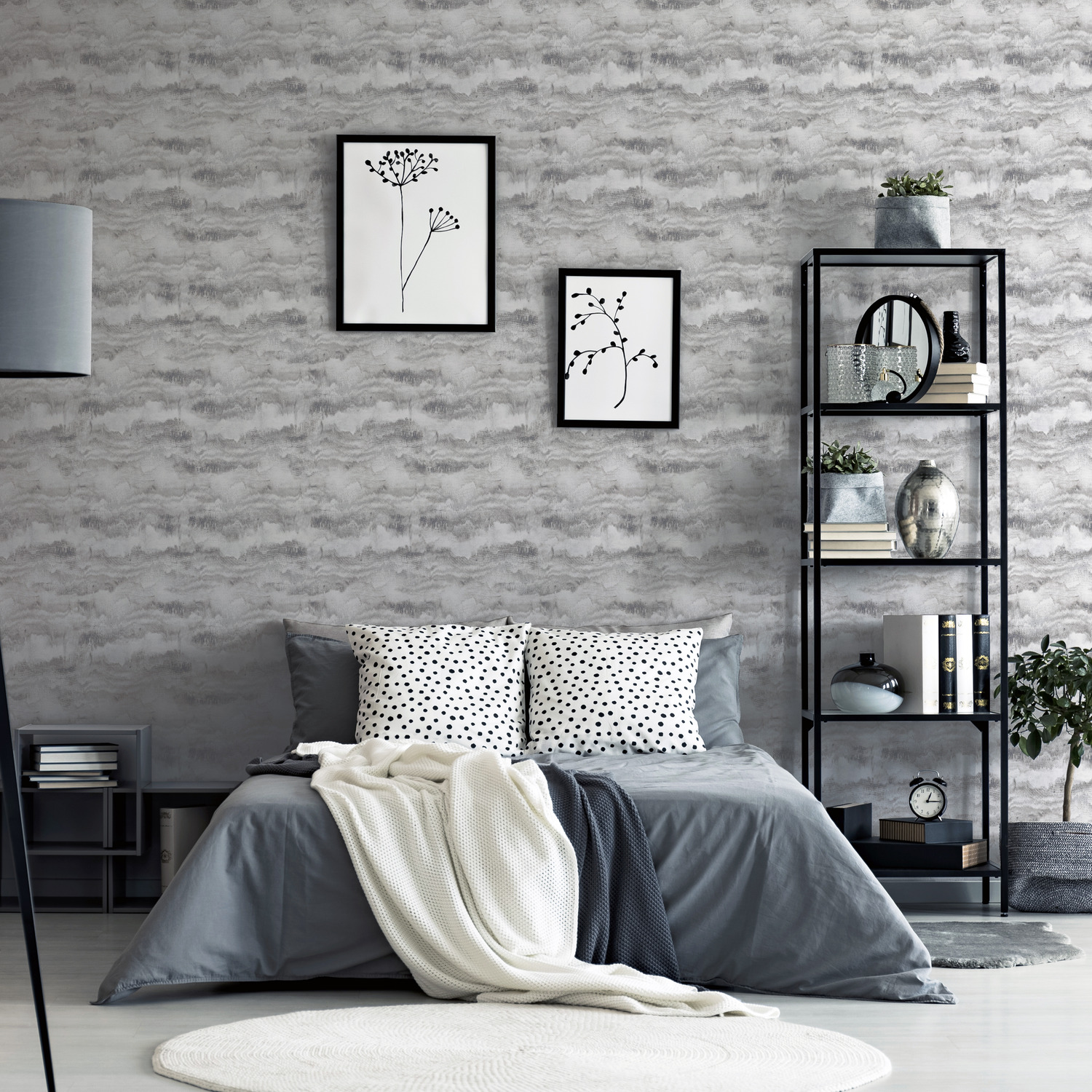 Arthouse Painted Canvas Inky Lines Brushstrokes Shapes Navy Wallpaper - Grey