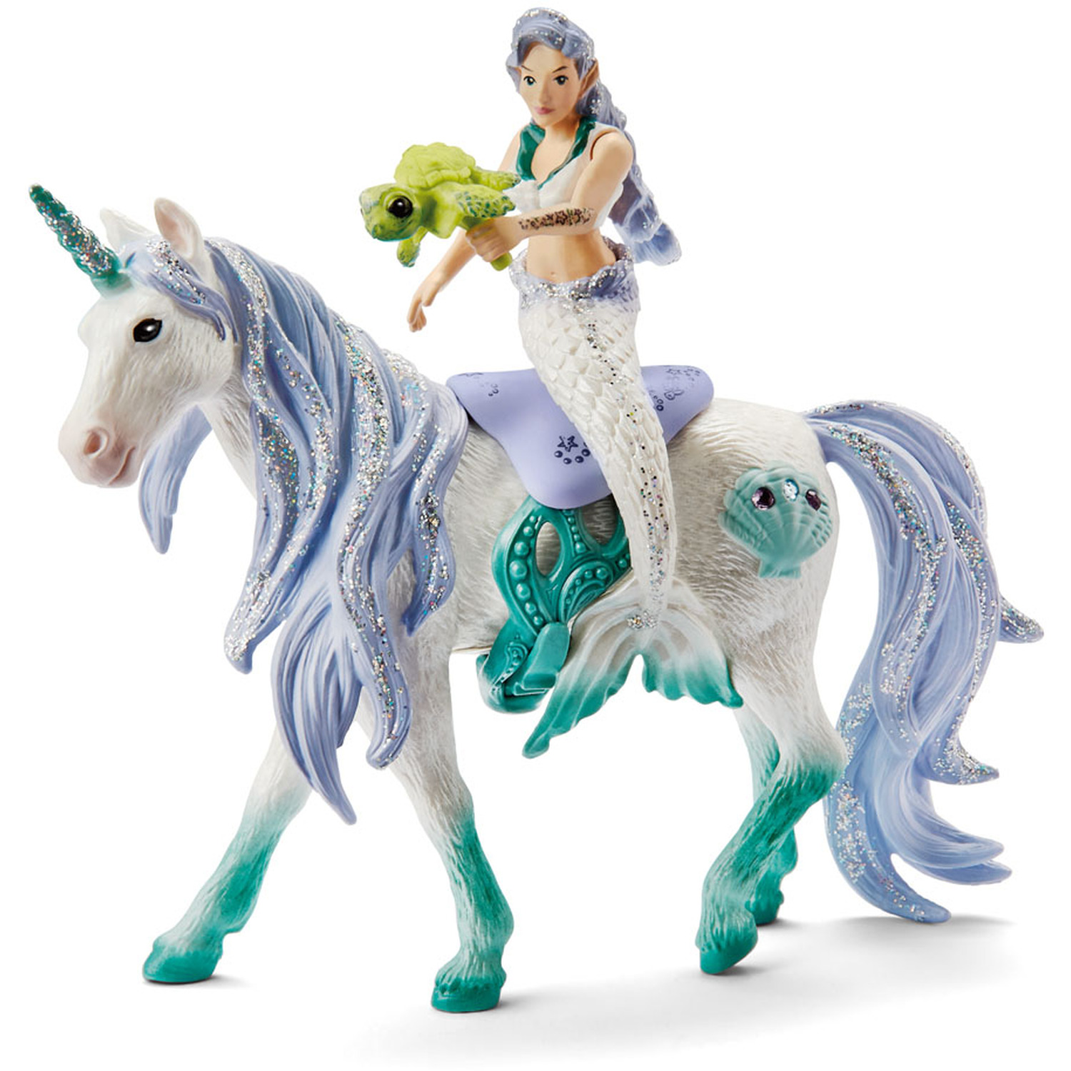 Image of SCHLEICH Bayala Mermaid Riding on Sea Unicorn Toy Figure - Black