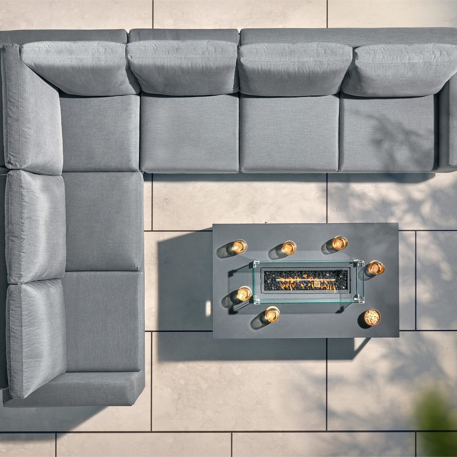 Aruba Outdoor Fabric Corner Sofa With Fire Pit Coffee Table - Grey