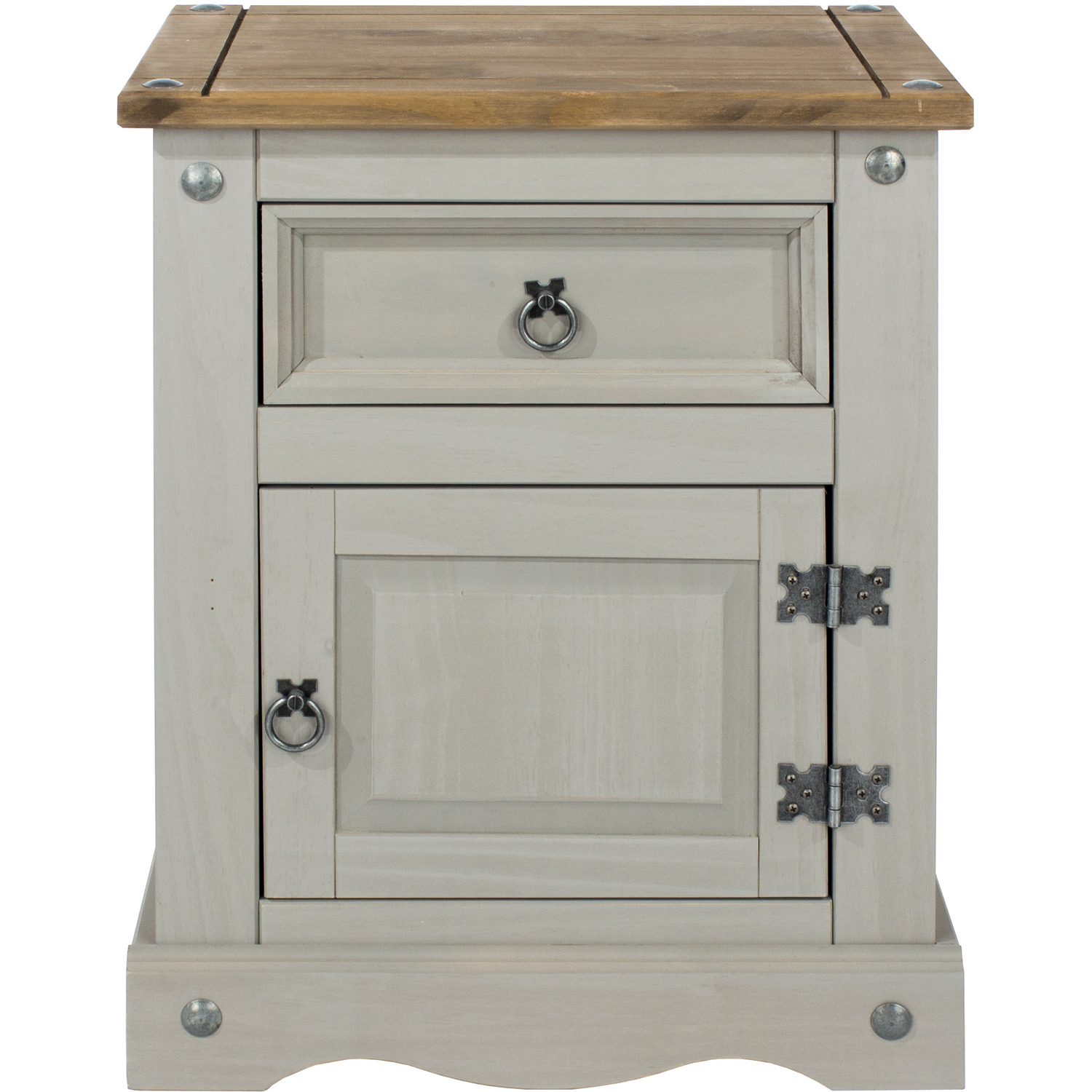 Corona Grey 1 Door 1 Drawer Bedside Cabinet - Grey Washed Wax