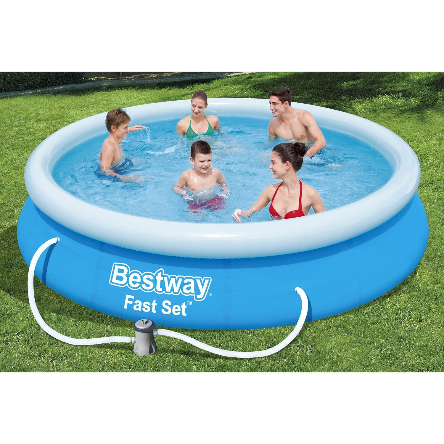 Kids 12ft Fast Set Round Inflatable Paddling Pool with Filter Pump
