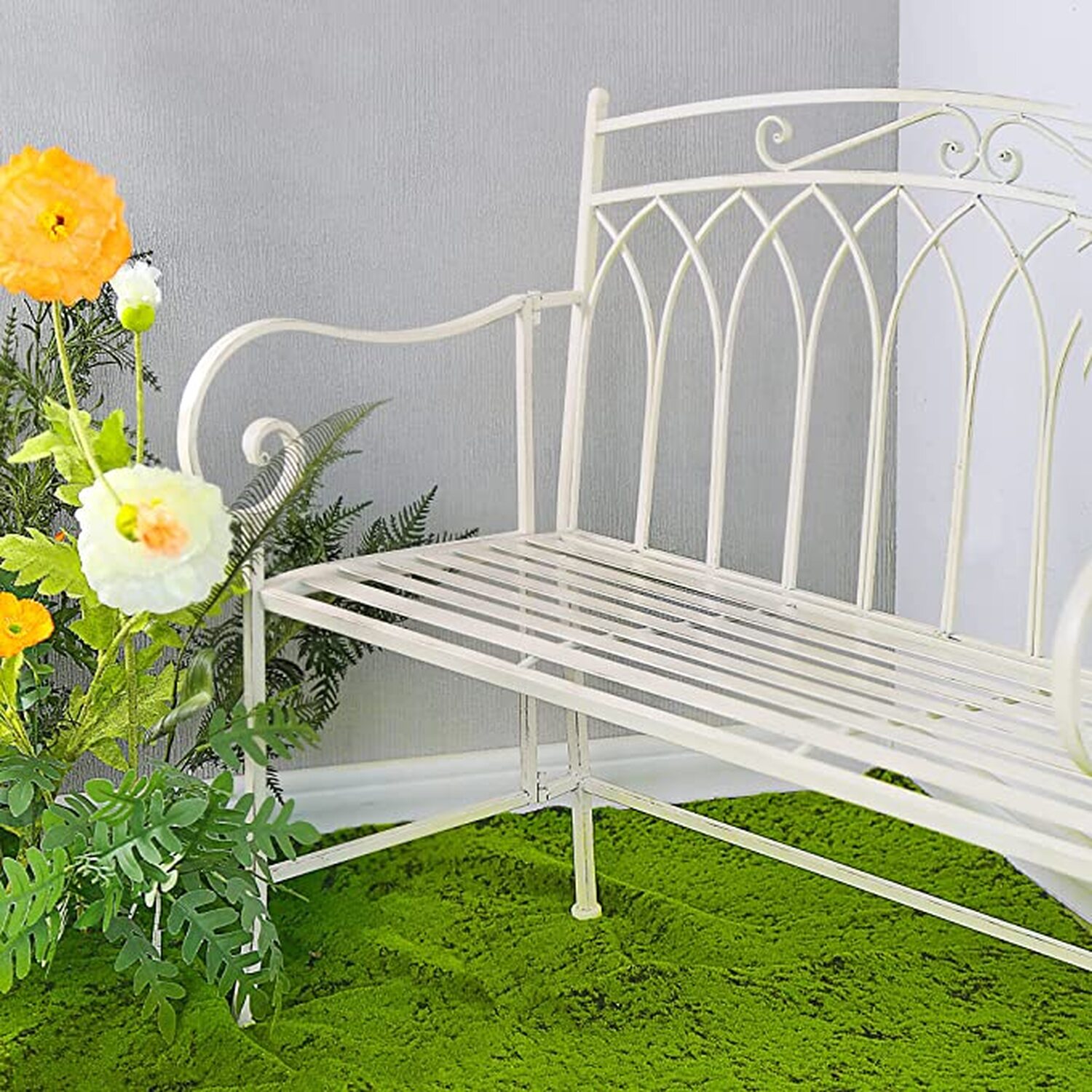 Varesa 2 Seater Foldable Metal Garden Bench Seating - White