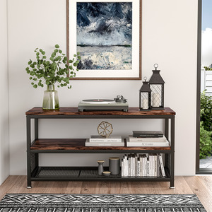 TV Unit Stand Wooden Side Console Coffee Table With Storage Mesh Shelf