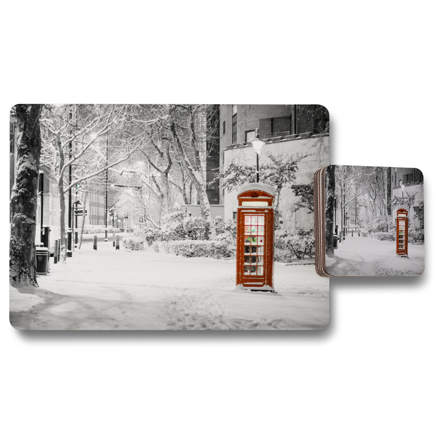 London Snow Dining Placemat  Coaster Set - White