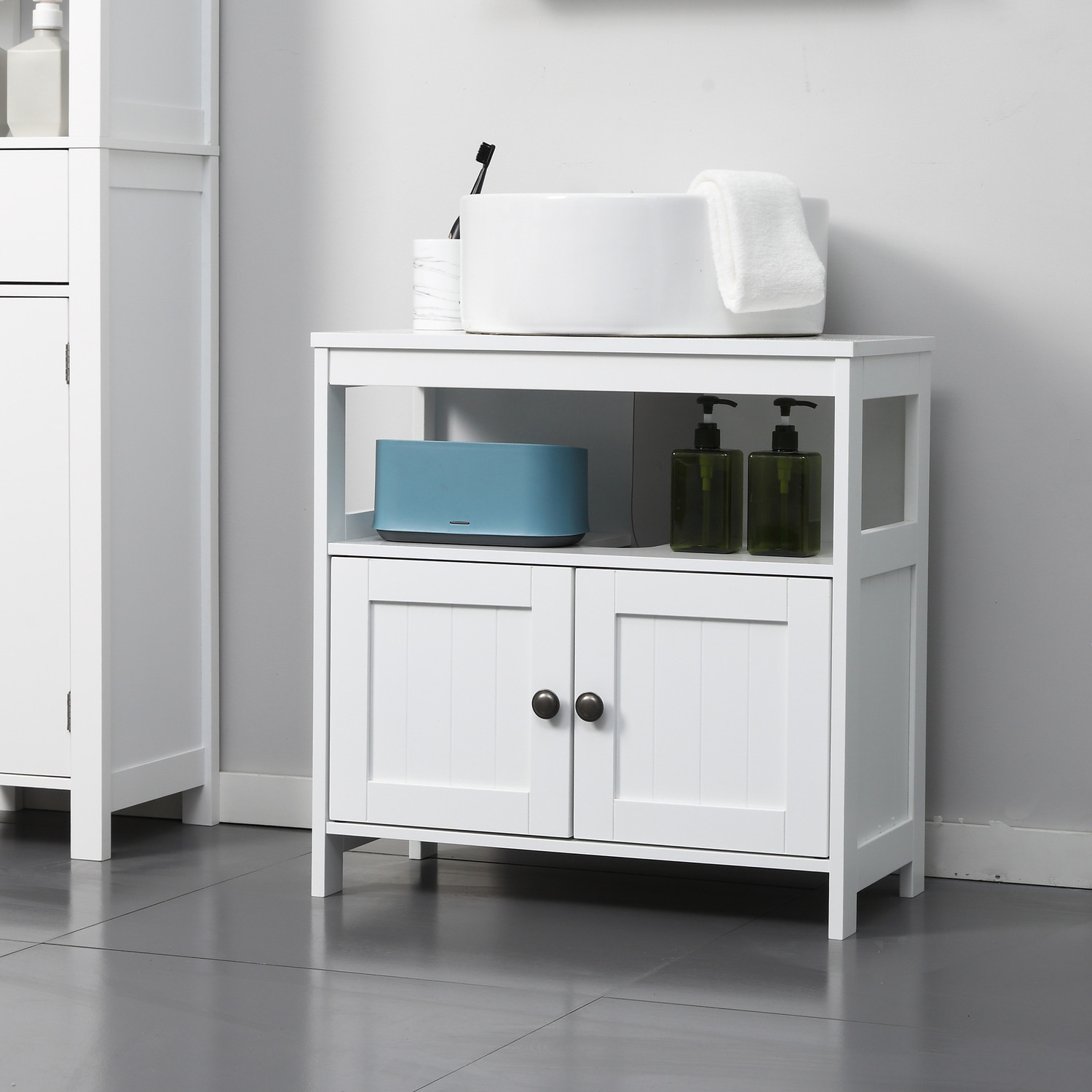 Bathroom Pedestal Under Sink Cabinet with Storage Shelves