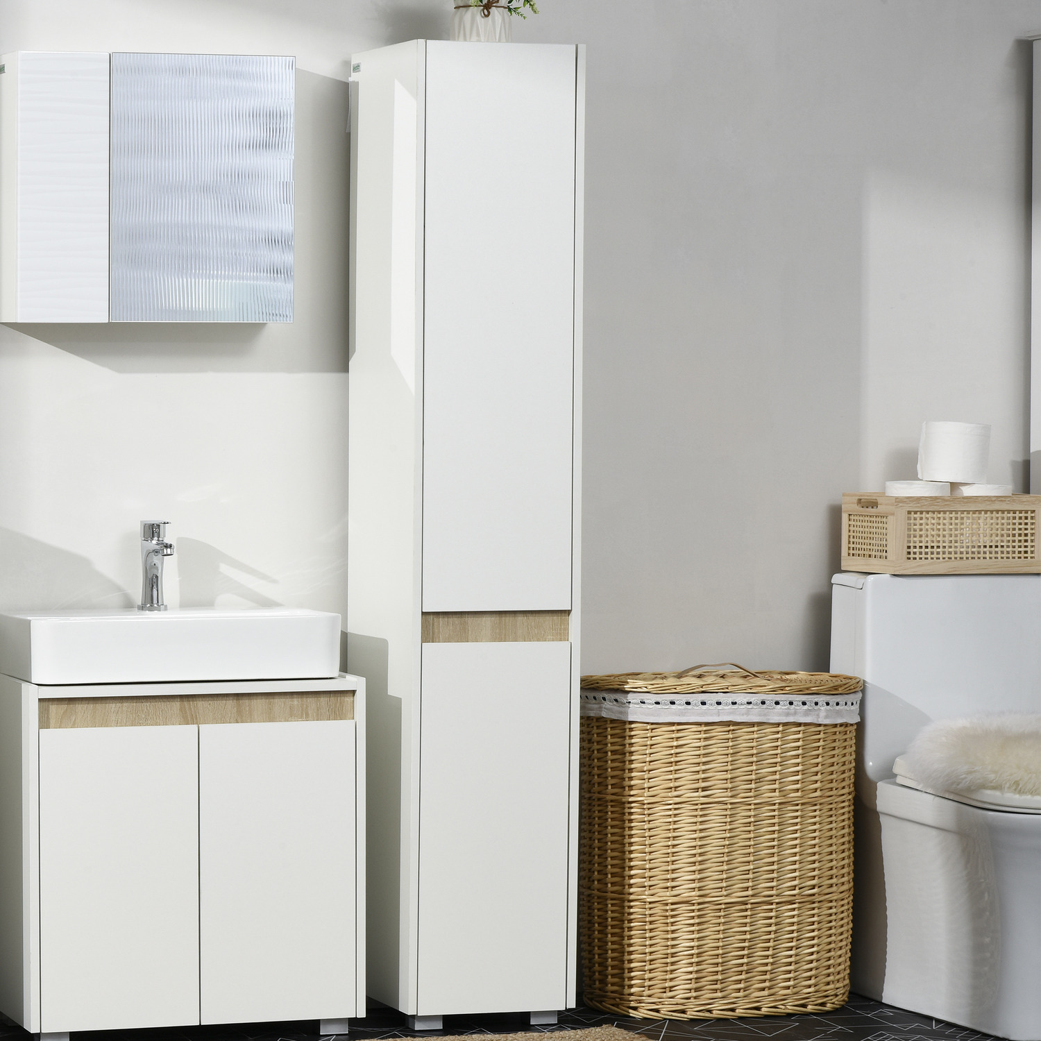 kleankin Tall Bathroom Cabinet with Adjustable Shelves - White