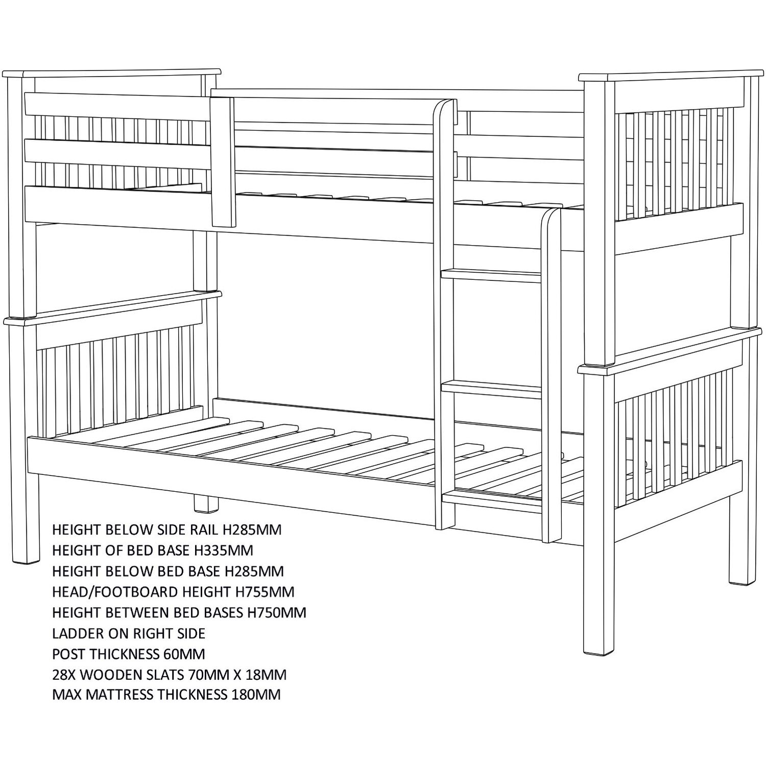 Neptune 3 Bunk Bed - Grey Oak Effect