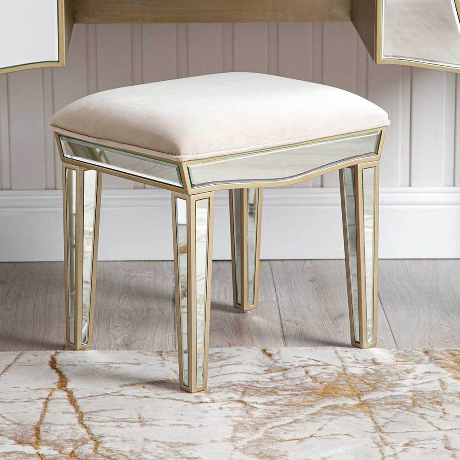 Vanity Living - Pristina Mirror Champagne Dressing Table Stool - Champagne thumbnail
