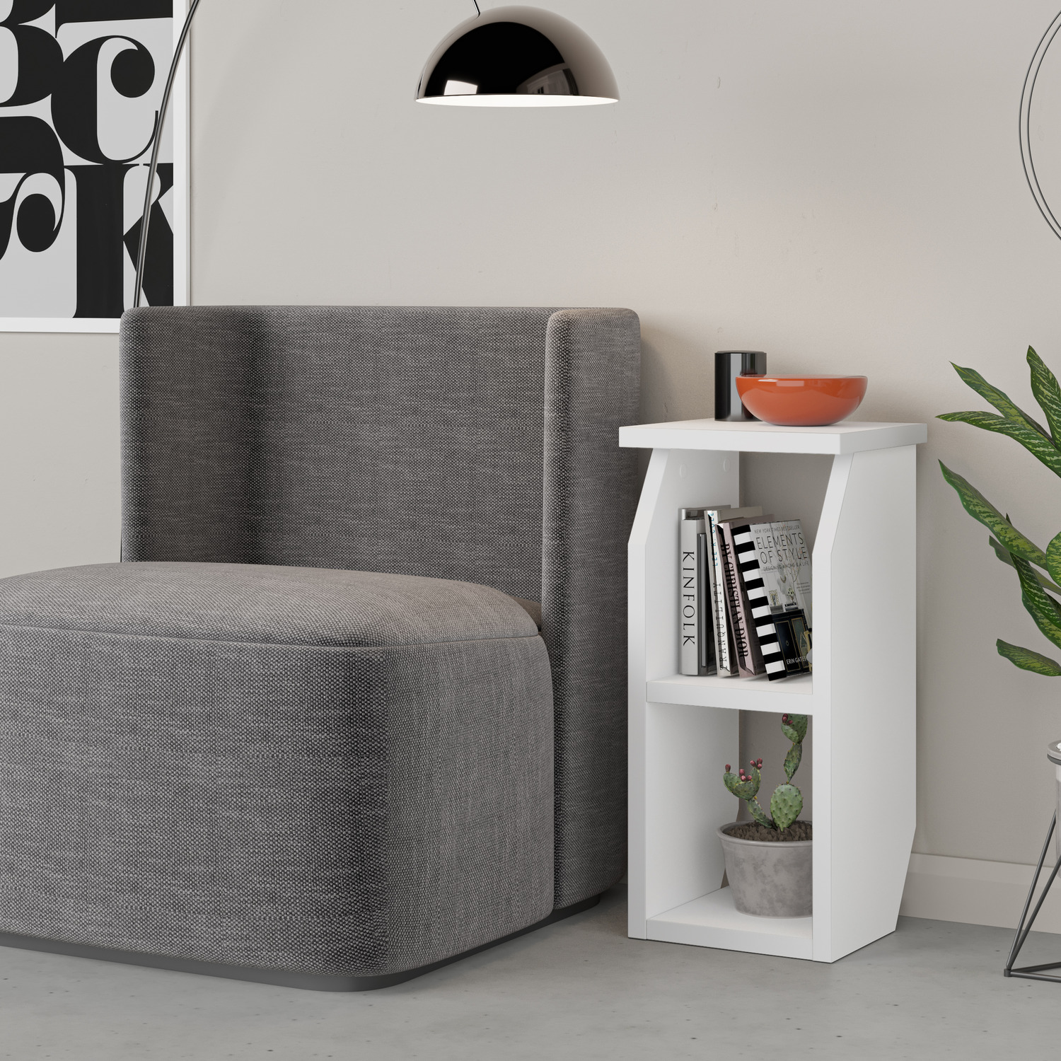 Decortie Tena Modern Side Table With Shelf - White