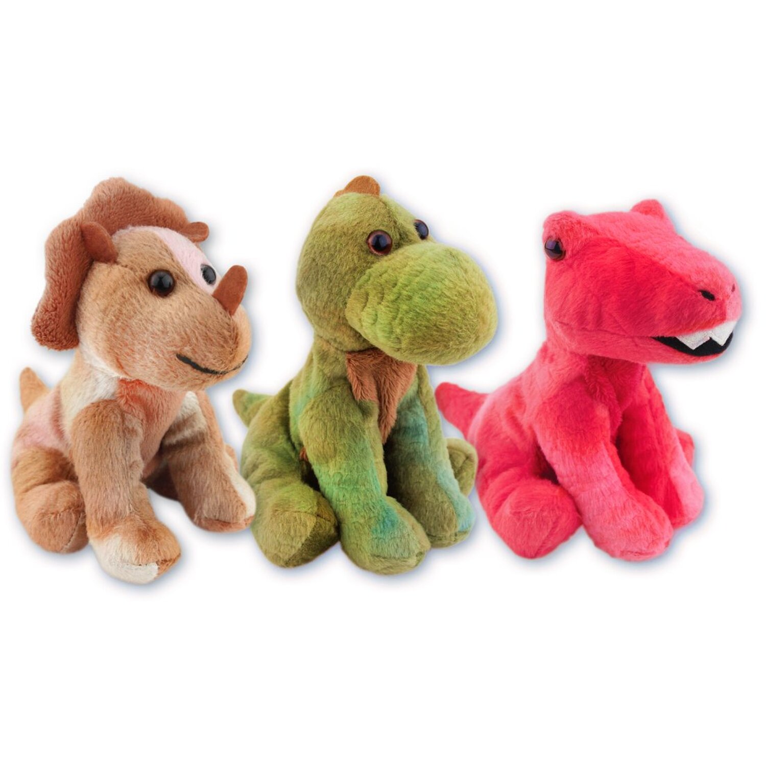 Image of Set of 3 Dinosaur Soft Toys - Red, Brown, Green