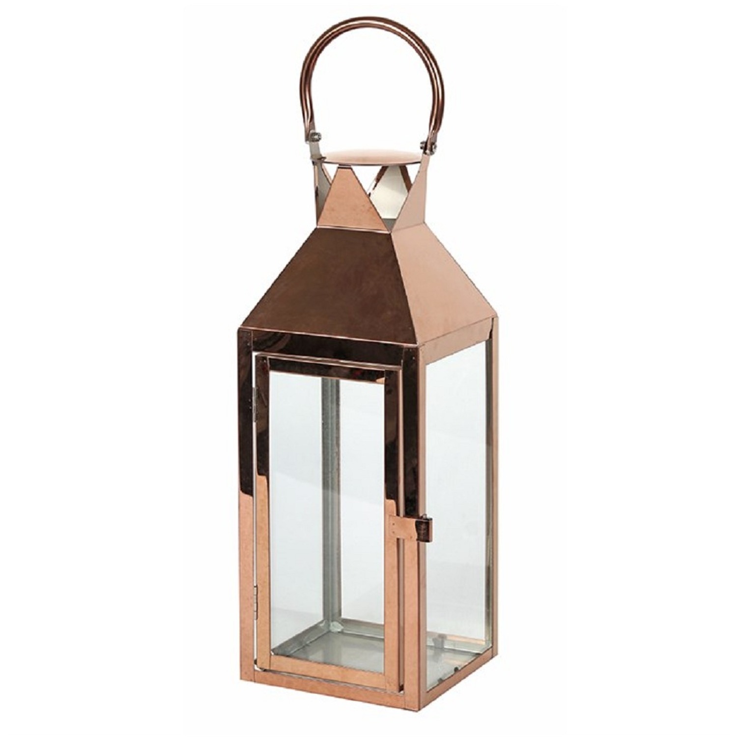 Large Copper Lantern Chunky Handle And Glass Windows - Metallic Copper