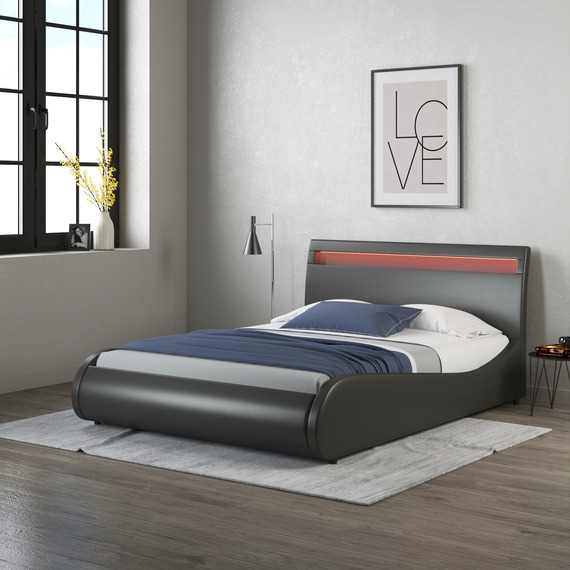 Orion LED Lights Headboard Faux Leather Bed Frame