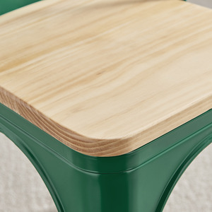 Green Colton Stackable Tolix Style Industrial Metal Kitchen Dining Chair Wood Seat shot 4116936