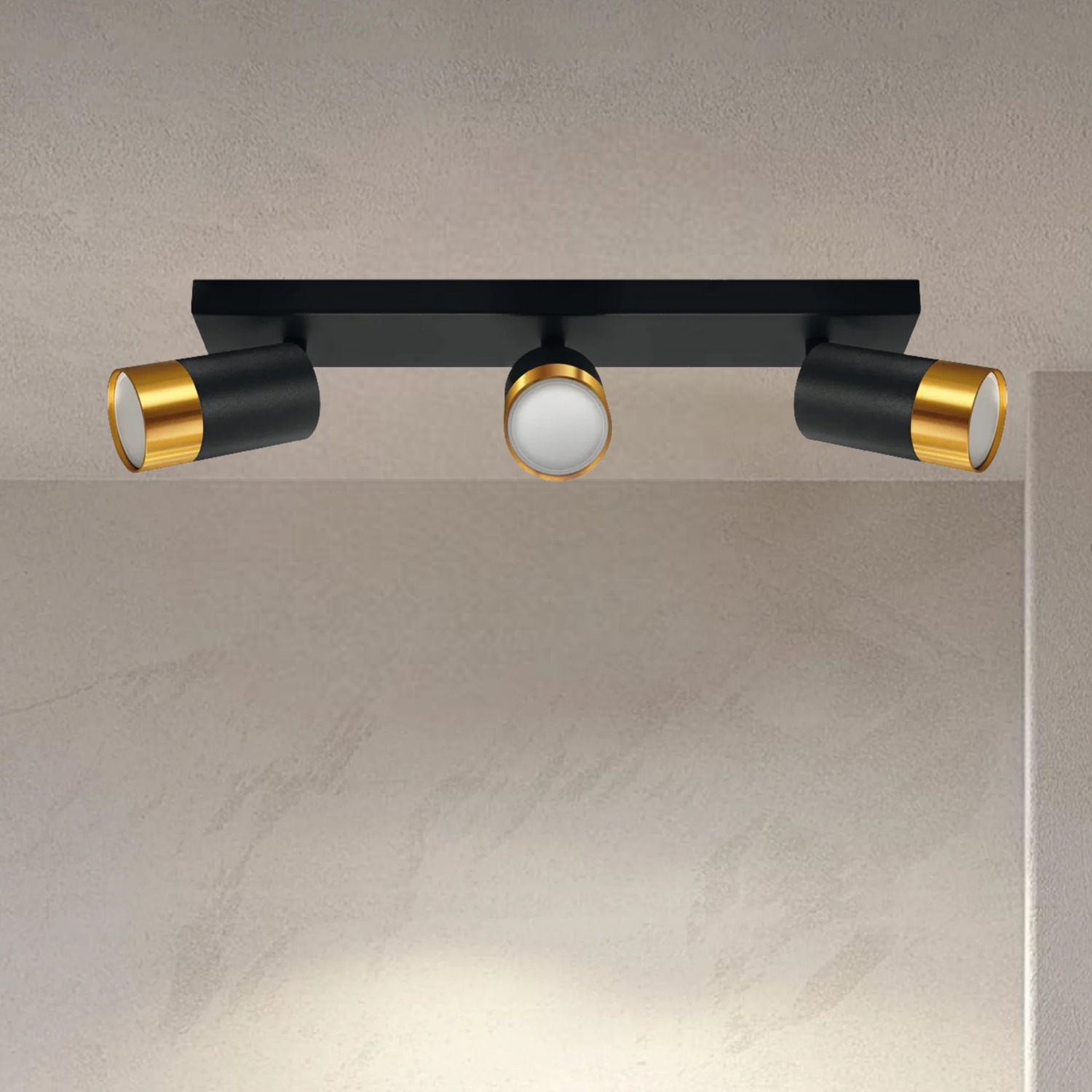 Cgc Puzon Adjustable Triple Three Head Ceiling Spotlight Bar Light - Black