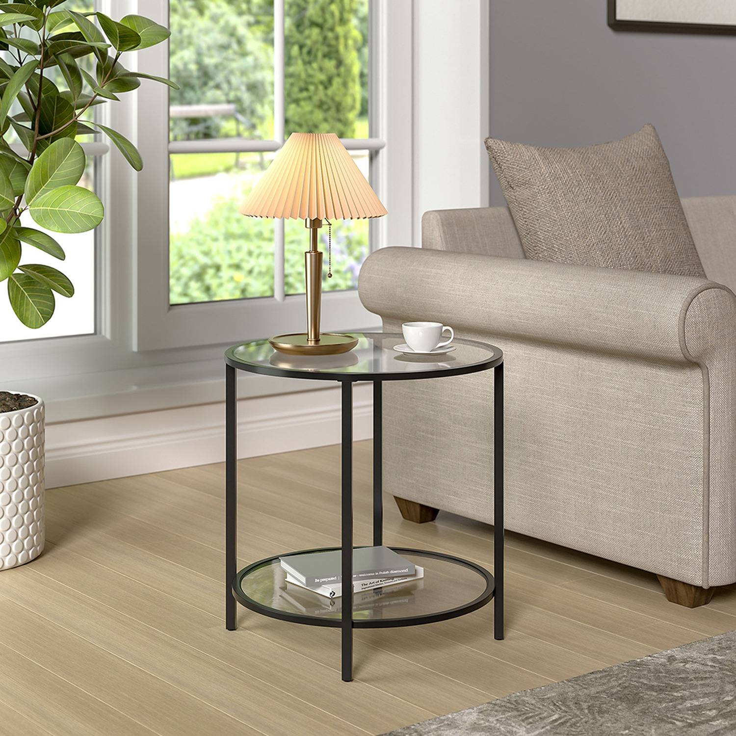 Modern Curved Console Glass Table - Black 60cm 61cm