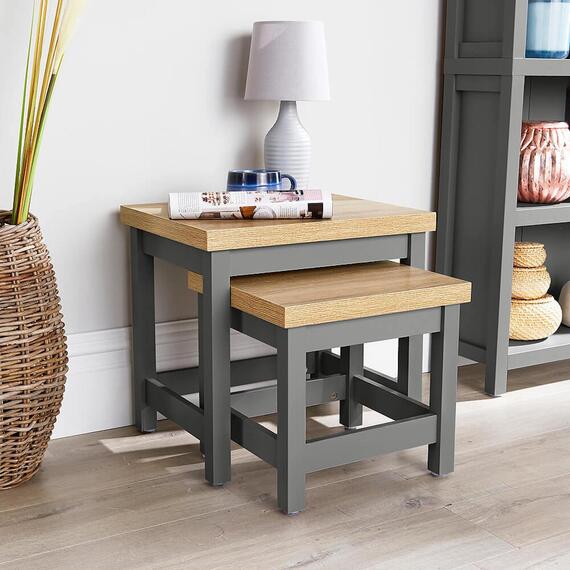 Home Source Avon Nest of 2 Tables with 36mm Oak Effect Tops