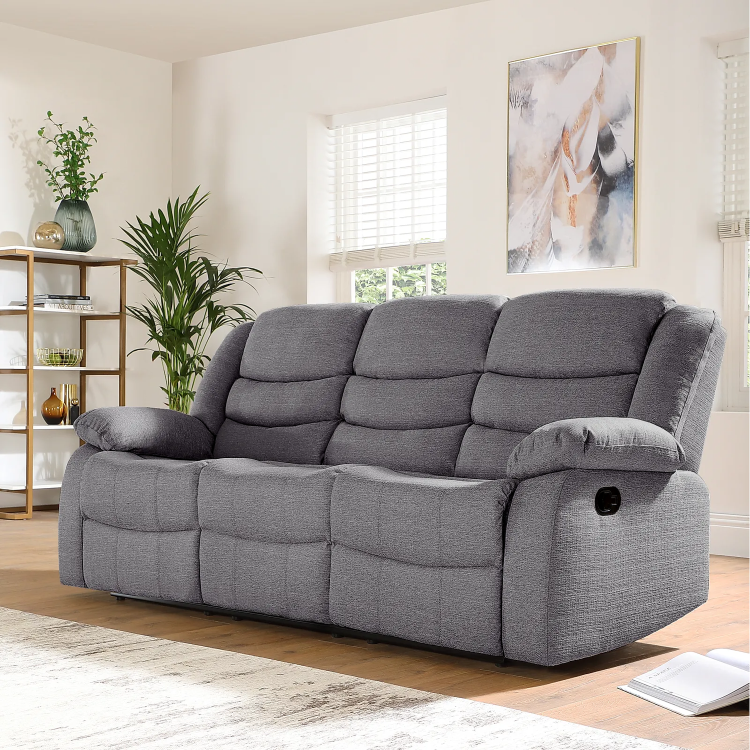 ECO LIVING - 3 Seater Recliner Sofa With Cup Holder - Linen Grey thumbnail