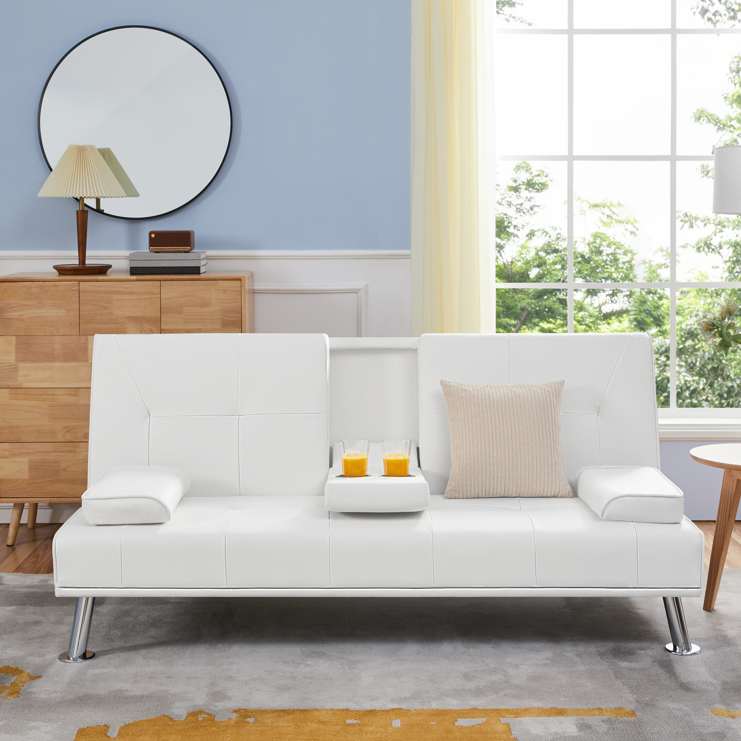 Yaheetech Faux Leather Convertible Sofa Bed - White